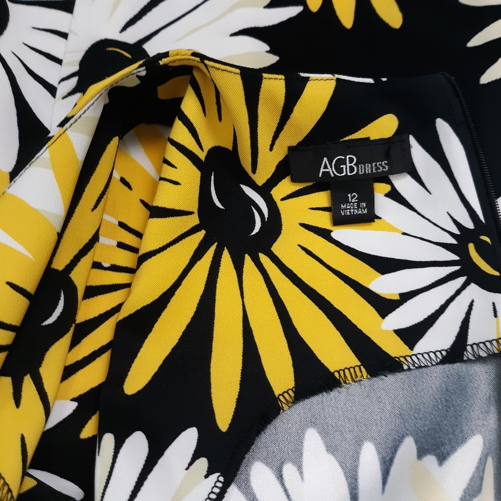 AGB Floral Shift Dress Yellow Black White Size 12 - Picture 5 of 5